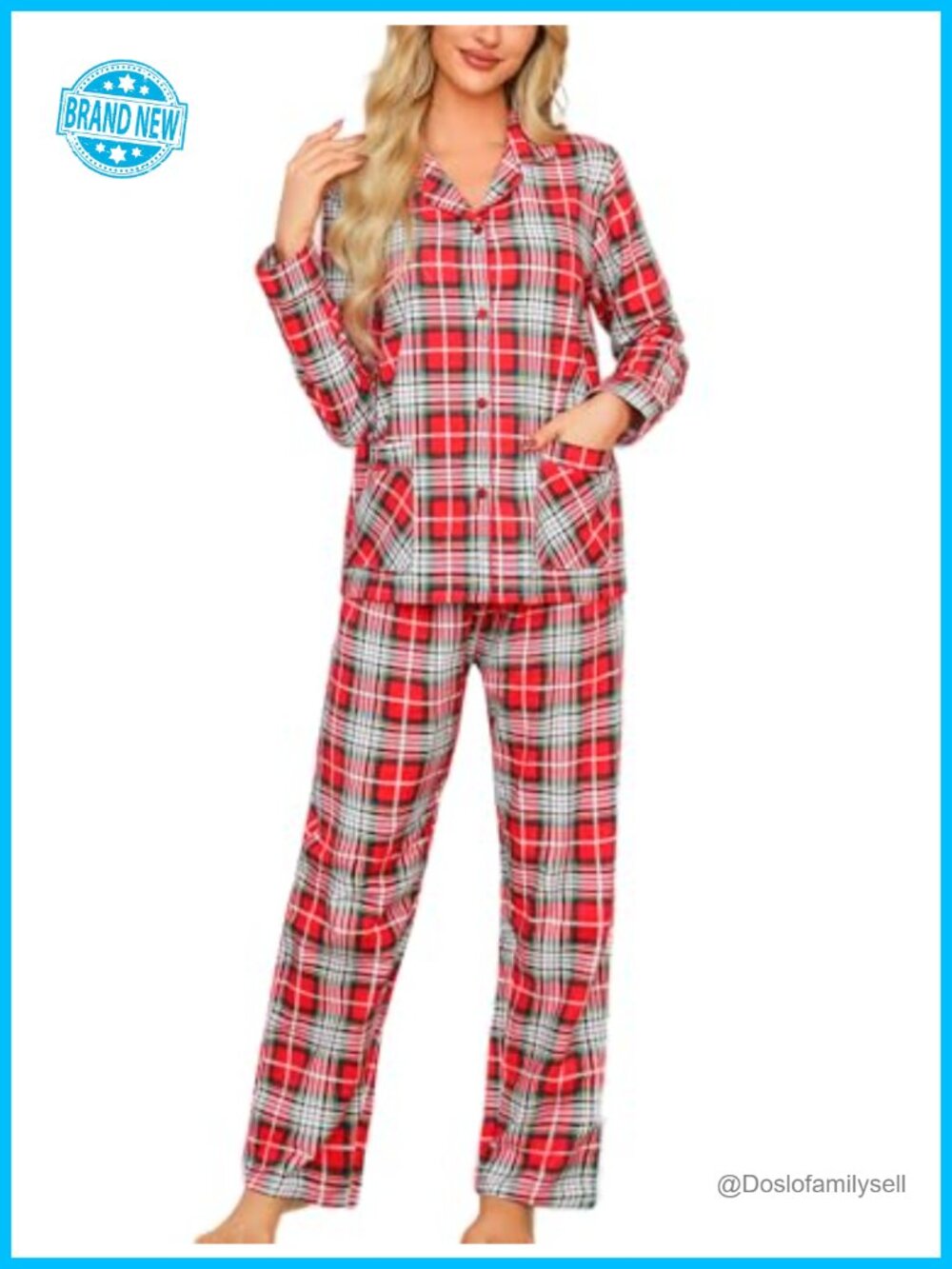 100% Cotton Flannel Pajama Set Long Sleeve Button Down PJs
